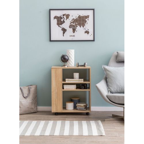 Étagère De Rangement Roulette 60x75x35 Cm Bibliothèque Ouverte Salon Gris