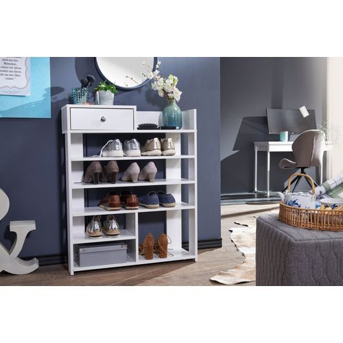 Étagère Blanche Hauteur 75x92,5 Cm 7 Compartiments Avec Tiroir