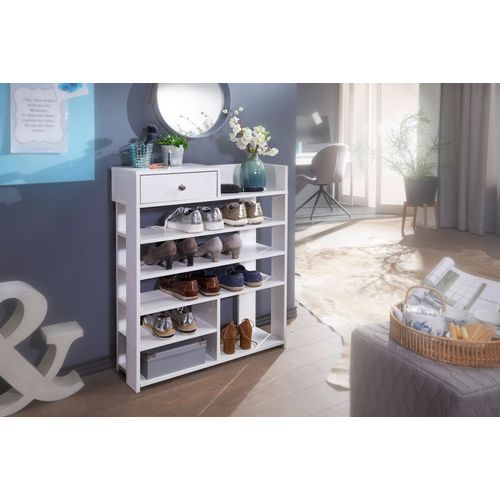 Étagère Blanche Hauteur 75x92,5 Cm 7 Compartiments Avec Tiroir