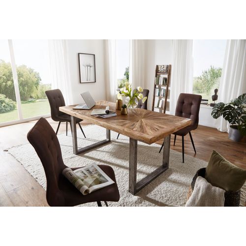 Table Salle à Manger Bois Massif Manguier Métal Industriel Rectangulaire