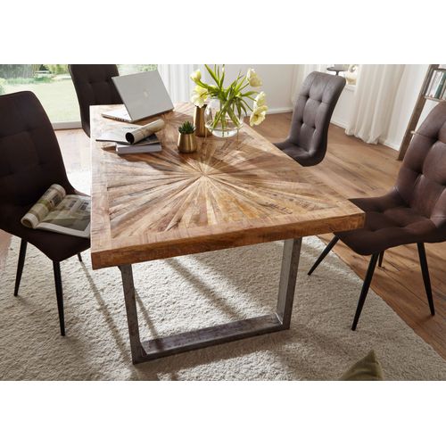 Table Salle à Manger Bois Massif Manguier Métal Industriel Rectangulaire