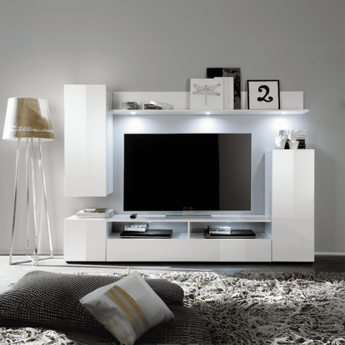Ensemble TV Complet Façades Blanc Brillant - L201 Cm