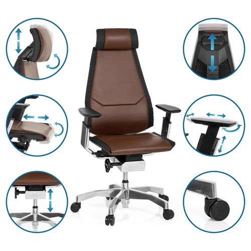 Fauteuil De Bureau Genidia Pro Cuir Marron/noir Accoudoirs Compris