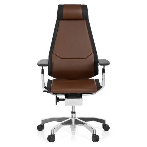 Fauteuil De Bureau Genidia Pro Cuir Marron/noir Accoudoirs Compris