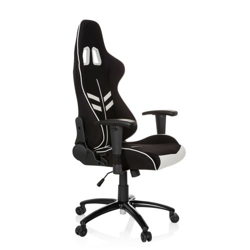 Fauteuil Gamer League Pro I Tissu Noir/blanc Avec Accoudoirs (réglables En Hauteur)