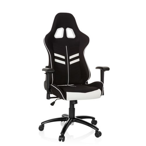 Fauteuil Gamer League Pro I Tissu Noir/blanc Avec Accoudoirs (réglables En Hauteur)