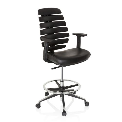 Chaise De Comptoir Ergo Line Ii Work Cuir Noir Accoudoirs "l" Fournis (réglables En Hauteur)