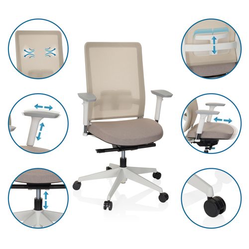 Fauteuil De Bureau Pure White Tissu / Tissu Maille Beige Avec Accoudoirs (réglables En Hauteur)