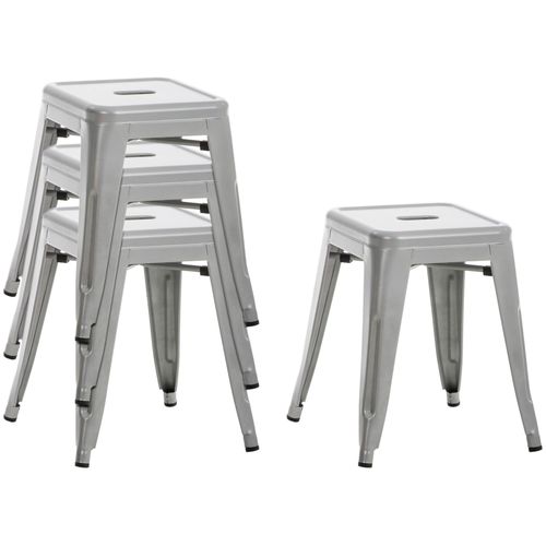 Lot De 4 Tabourets Bas Au Style Industriel Armin En Métal Argent
