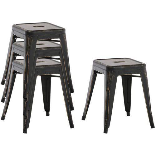 Lot De 4 Tabourets Bas Au Style Industriel Armin En Métal Noir-or