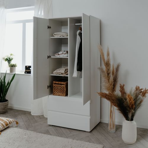 Armoire 2 portes 2 tiroirs LUMIA blanc