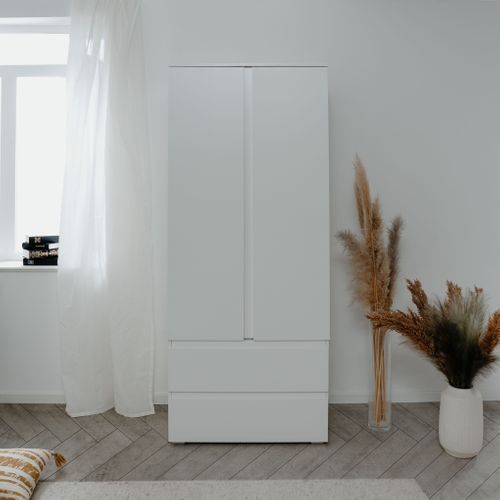 Armoire 2 portes 2 tiroirs LUMIA blanc