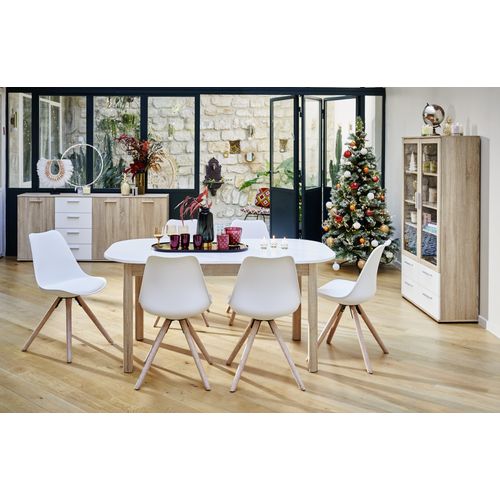 Vitrine 2 portes/ 4 tiroirs TOLEDO décor chêne sonoma/blanc