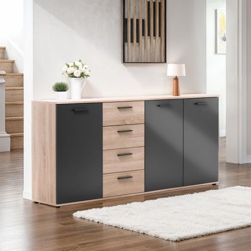 Buffet 3 portes/4 tiroirs TOLEDO décor chêne sonoma/gris