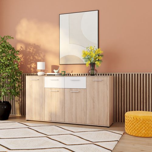 Buffet 4 portes/2 tiroirs TOLEDO décor chêne sonoma/blanc