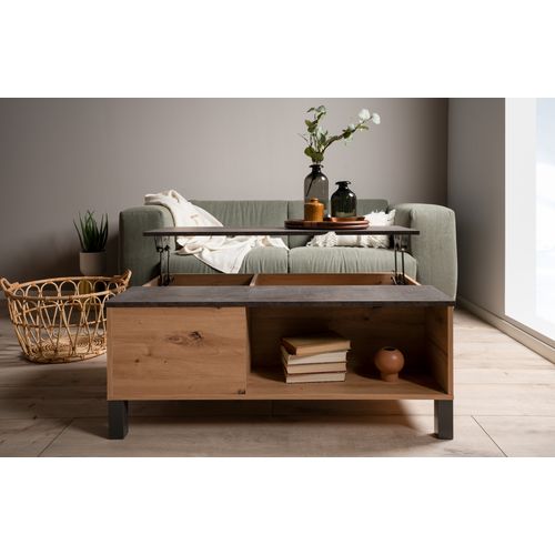 Table basse plateau relevable COMO Imitation béton/ chêne