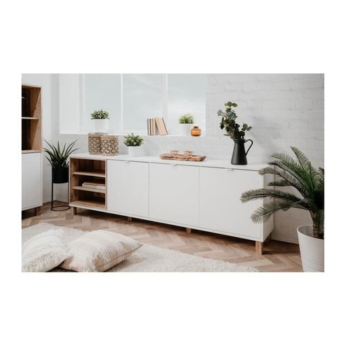 Enfilade 3 Portes   Blanc  L 200 X P 35 X H 64,5 Cm  Menorca