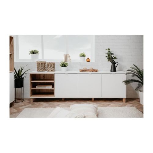 Enfilade 3 Portes   Blanc  L 200 X P 35 X H 64,5 Cm  Menorca