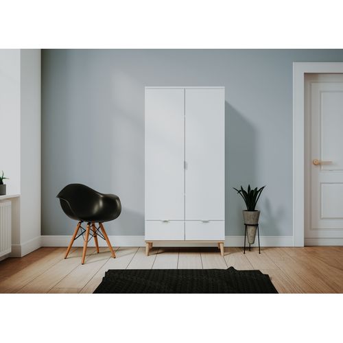 Armoire 2 Portes 2 Tiroirs + Barre Penderie H180 X L90 Cm