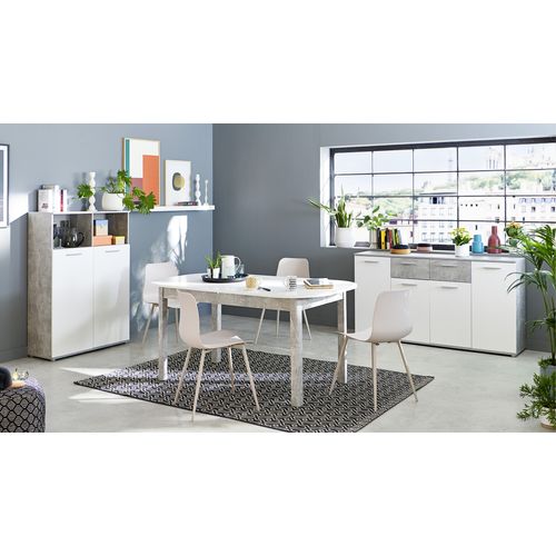 Table à Manger - Kayri - Rectangulaire - Béton / Blanc - 6 à 8 Personnes - 160-200 X 76 X 90 Cm