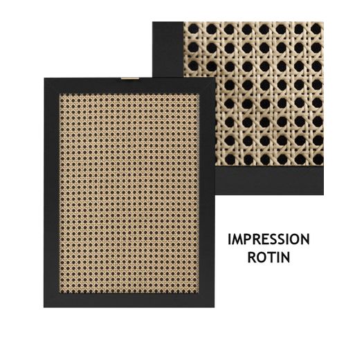 Vaisselier 2 Portes Vitrées 1 Tiroir Impression Cannage Et Noir- L80 Cm