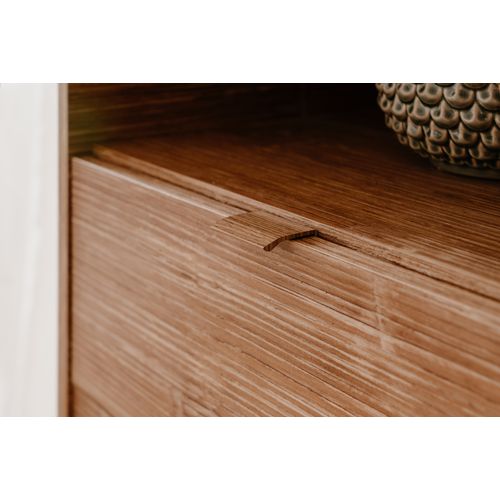 Meuble TV 2 Portes, 2 Tiroirs Et 1 Niche Effet Bois - L140 X H70 Cm