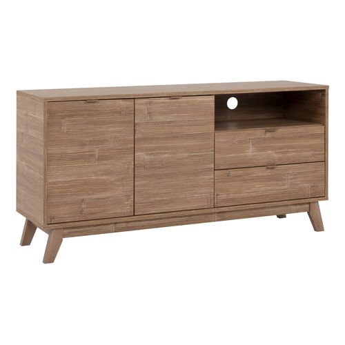 Meuble TV 2 Portes, 2 Tiroirs Et 1 Niche Effet Bois - L140 X H70 Cm