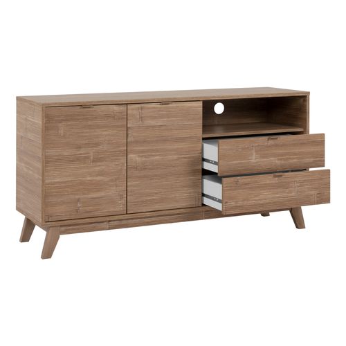 Meuble TV 2 Portes, 2 Tiroirs Et 1 Niche Effet Bois - L140 X H70 Cm