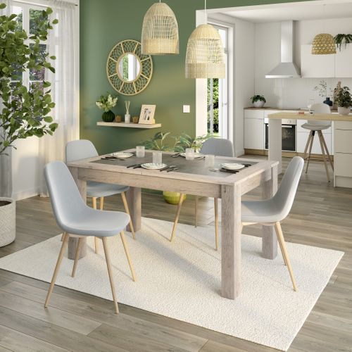 Table L.140 cm+ allonge MALTA imitation chêne et béton