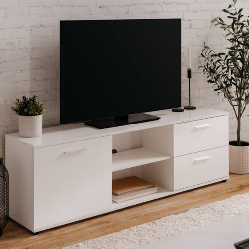 Meuble TV L.160 cm TOLEDO blanc brillant