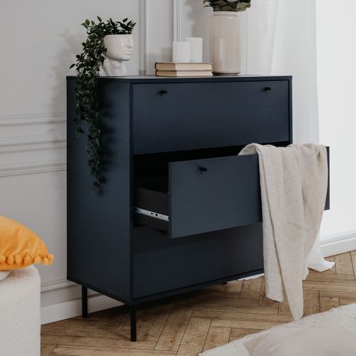 Commode 3 Tiroirs Bleu Royal L80 Cm