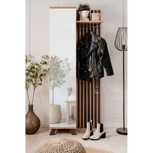 Vestiaire Avec Miroir - Medan 42a - Anthracite / Chene Artisan - 80 X 190 X 37