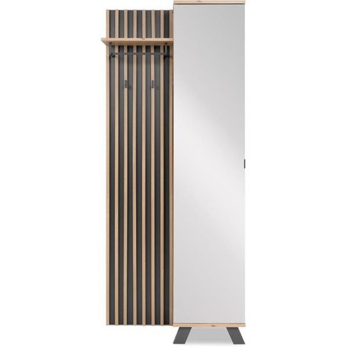 Vestiaire Avec Miroir - Medan 42a - Anthracite / Chene Artisan - 80 X 190 X 37