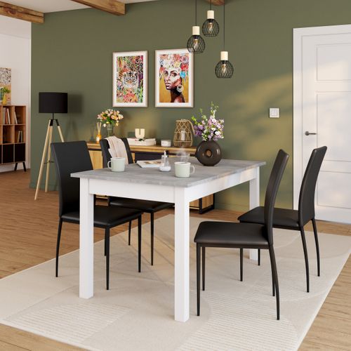 Table extensible L. 140/180 cm DORA Imitation béton/blanc