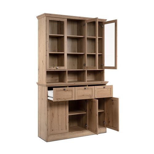 Buffet Vitrine 6 Portes L120 Cm - Effet Chêne