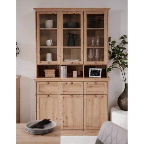 Buffet Vitrine 6 Portes L120 Cm - Effet Chêne