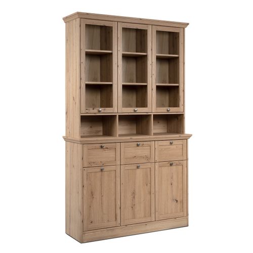 Buffet Vitrine 6 Portes L120 Cm - Effet Chêne