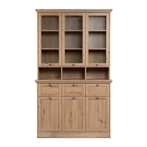 Buffet Vitrine 6 Portes L120 Cm - Effet Chêne