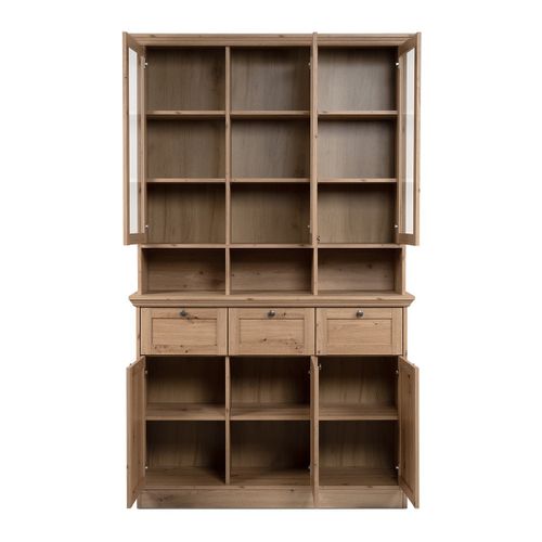 Buffet Vitrine 6 Portes L120 Cm - Effet Chêne