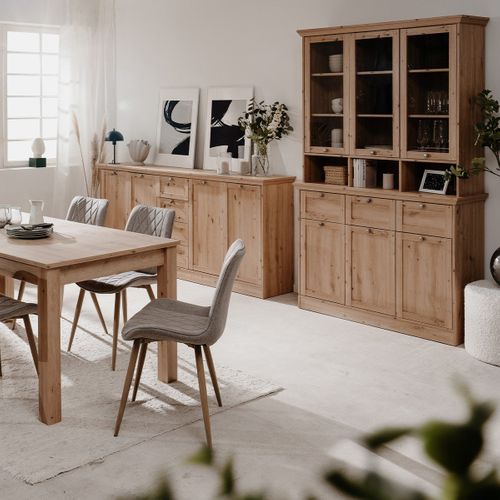 Buffet Vitrine 6 Portes L120 Cm - Effet Chêne