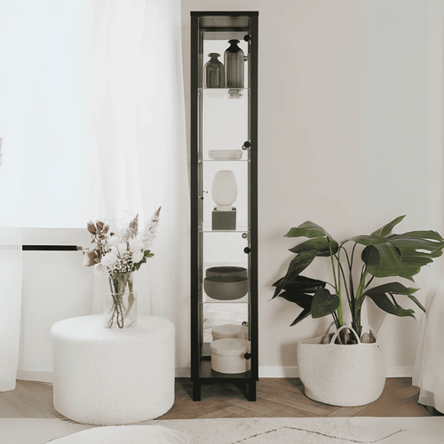 Vitrine 1 Porte Et 4 Étagères En Verre H189 Cm