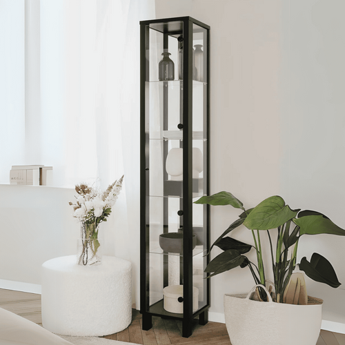 Vitrine 1 Porte Et 4 Étagères En Verre H189 Cm