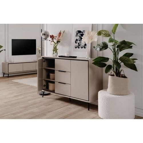 Buffet - Arona 01b - Beige / Noir - 2 Portes, 3 Tiroirs - 135 X 90 X 38 Cm