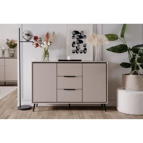 Buffet - Arona 01b - Beige / Noir - 2 Portes, 3 Tiroirs - 135 X 90 X 38 Cm