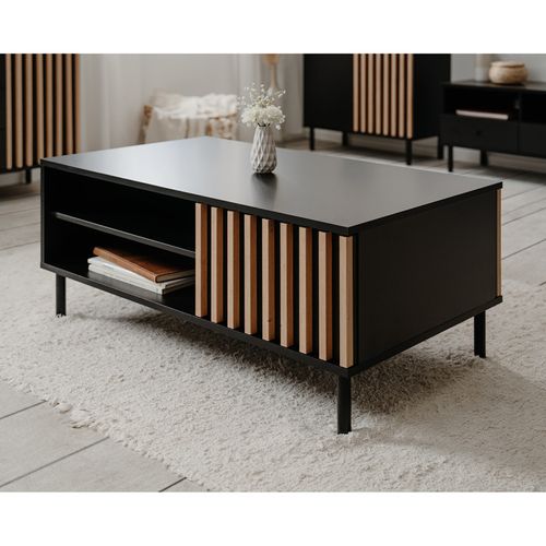 Table Basse 2 Niches 1 Porte Noir Et Bois Monza