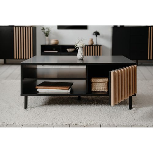 Table Basse 2 Niches 1 Porte Noir Et Bois Monza