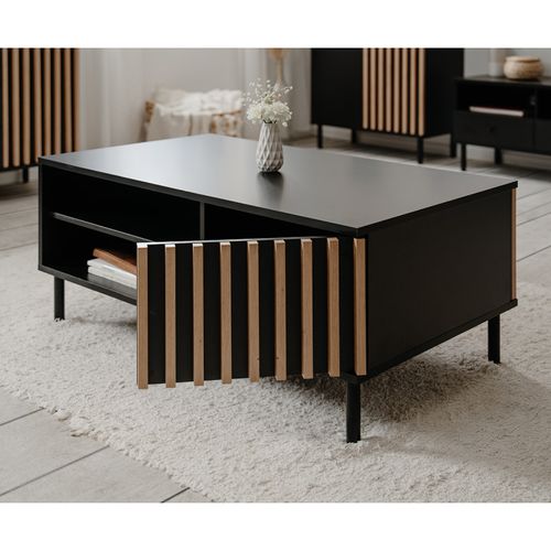 Table Basse 2 Niches 1 Porte Noir Et Bois Monza