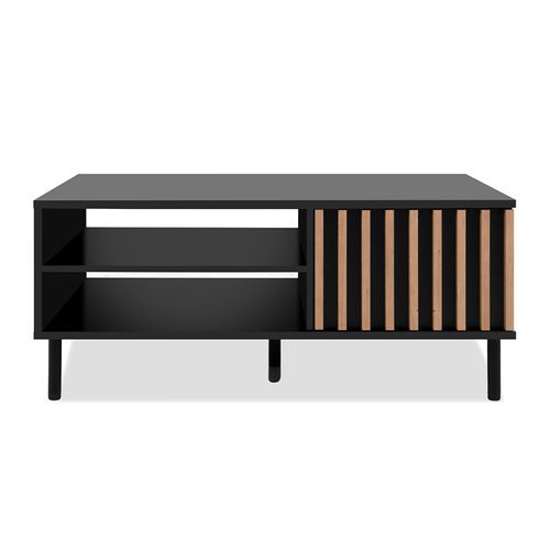 Table Basse 2 Niches 1 Porte Noir Et Bois Monza