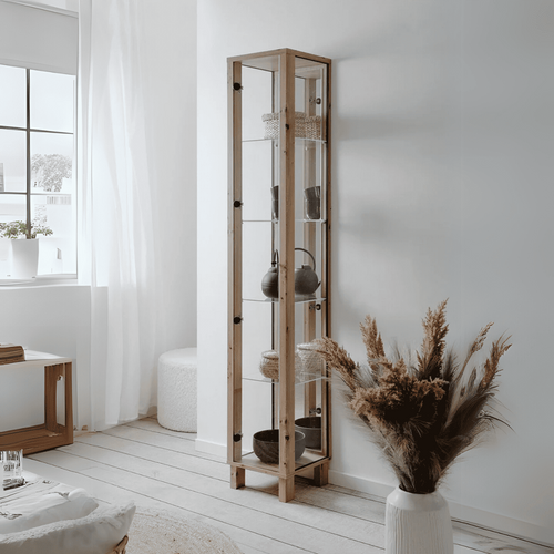 Vitrine 1 Porte Et 4 Étagères En Verre H189 Cm