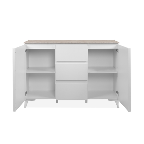 Commode 2 Portes Et 3 Tiroirs Décor Travertin Et Blanc L133cm